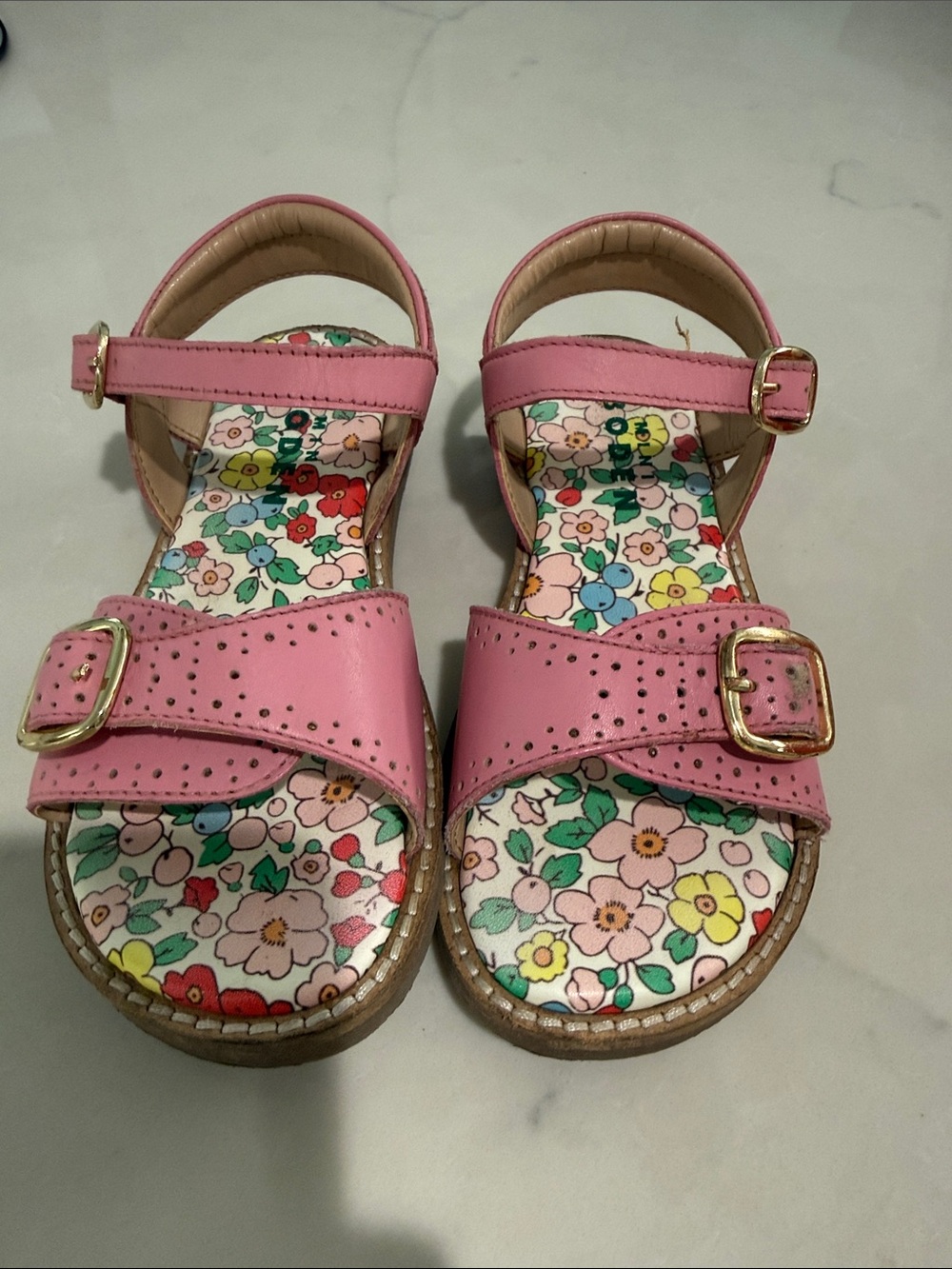 Mini Boden Pink Floral Insole Buckle Sandals